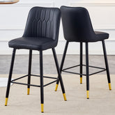 Modern Black PU Bar Stool - Set of 2 chairs with Comfortable Resting Beam